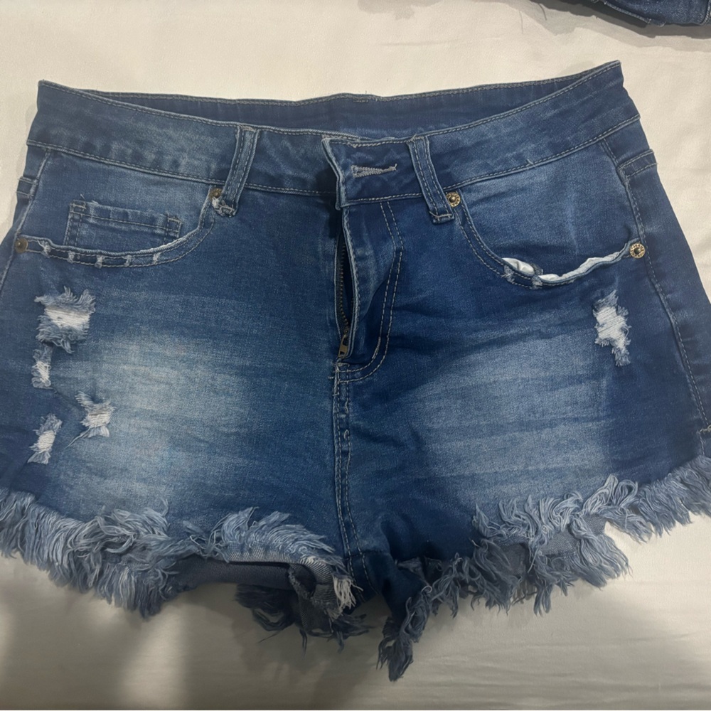 Distressed Blue Denim Shorts